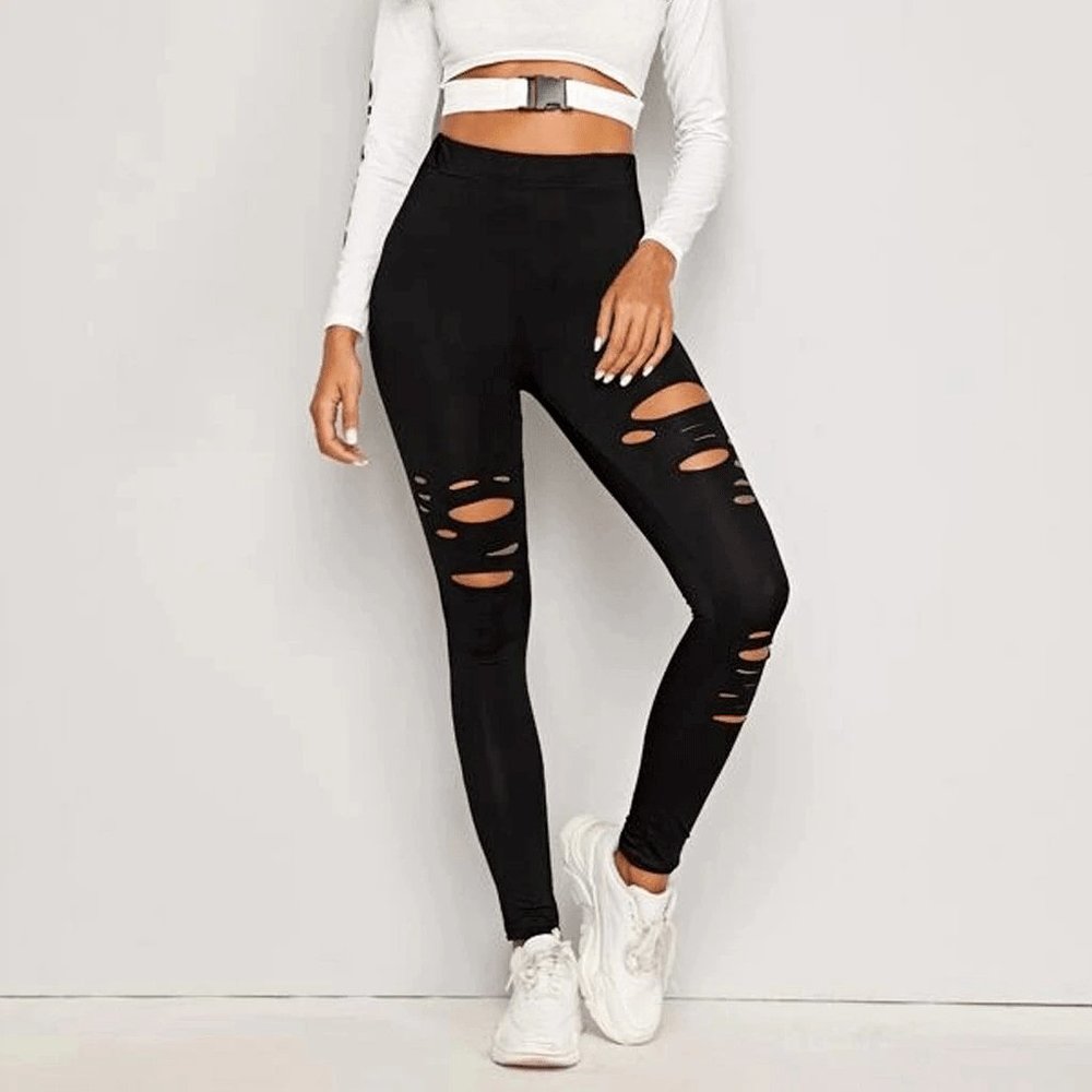 New Black "Ripped" Leggings. - Picture 4 of 6